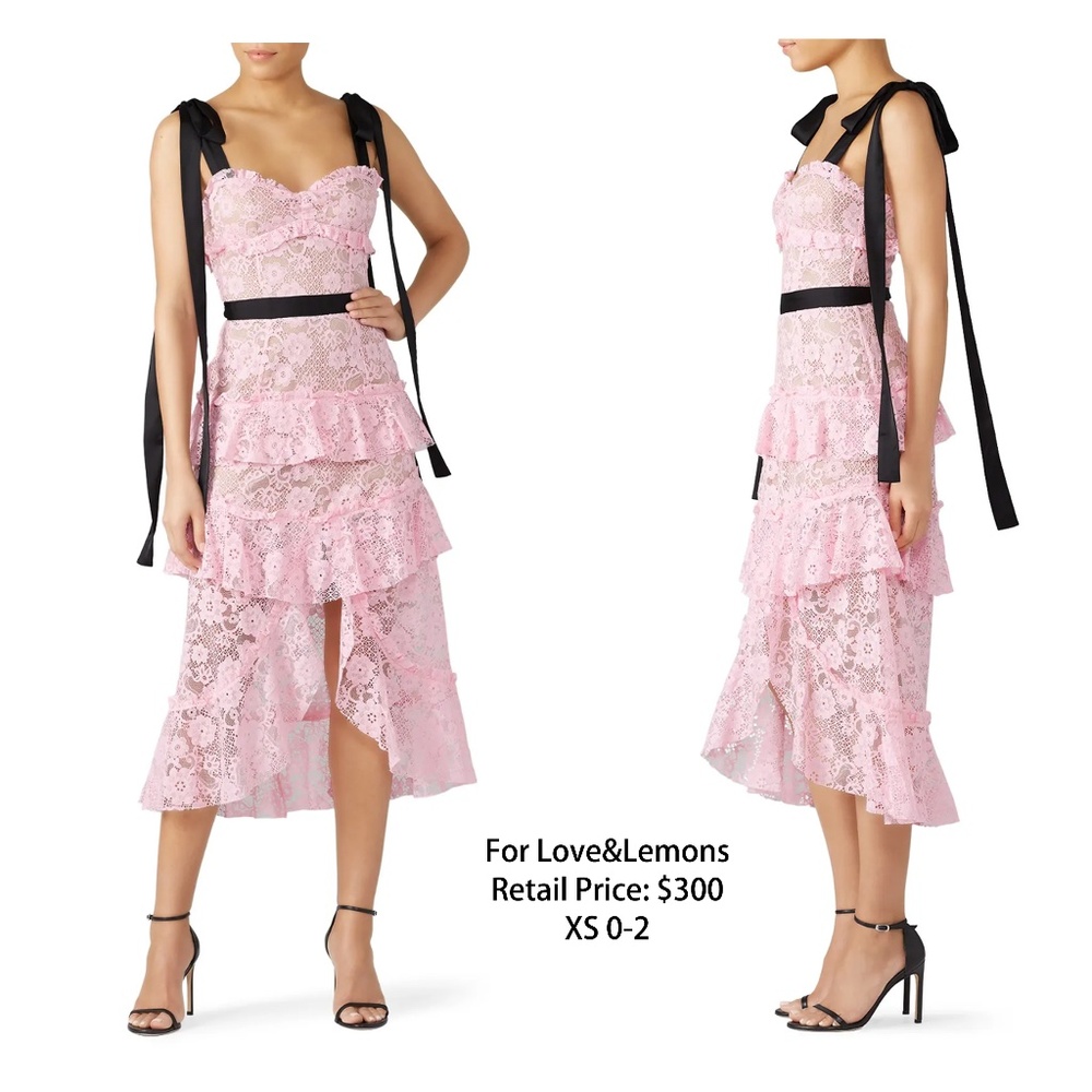 NWT For Love and Lemons pink lace maxi dress XS 0-2